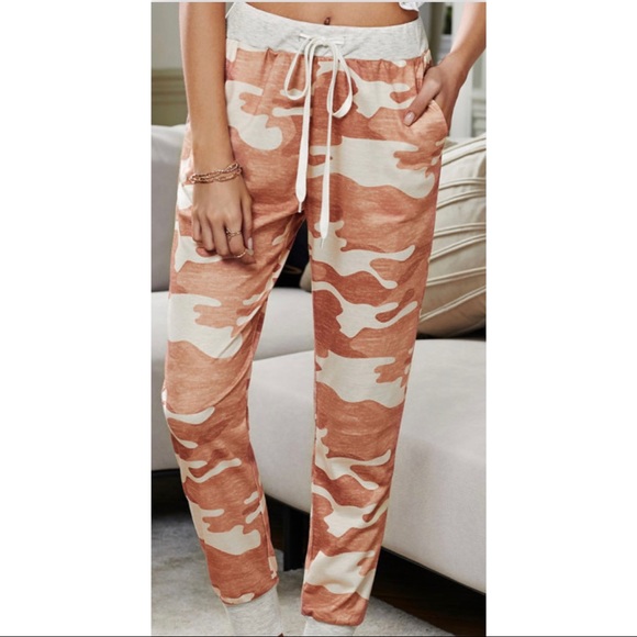 CAMO PRINT KNIT JOGGERS PEACH / ORANGE - Picture 5 of 11